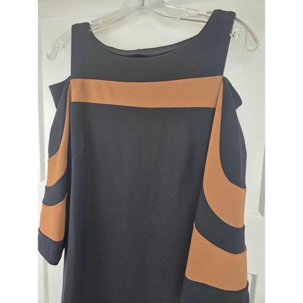 BOSTON PROPER Black Brown Cold Shoulder Cutout Tunic Top Small - Picture 4 of 11